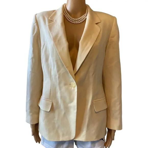 Pendleton Suit Blazer Jacket 100% Wool 1 Button Beige Women Size 14 Pockets - Picture 1 of 8